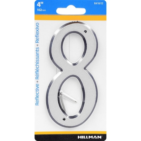 Hillman HILLMAN 4 in. Reflective Silver Plastic Nail-On Number 8 1 pc, PK3 841612